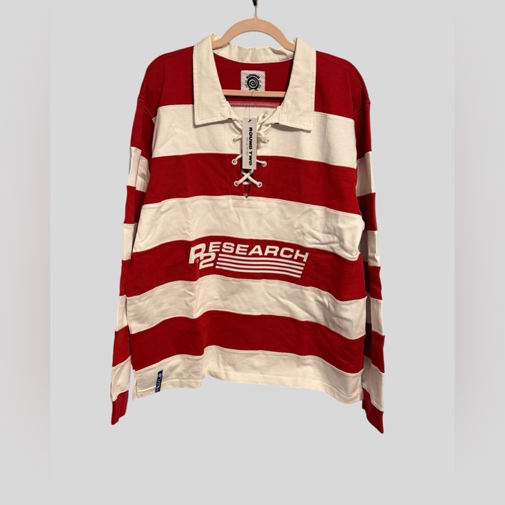 Round Two “R2 Research” Red & White Striped Rugby Shirt – XL